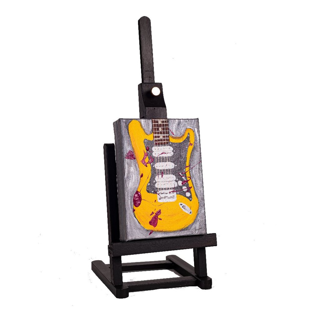 Orig Painting w/Easel "Electric Guitar in Yellow Abstract I" by Dawn M. Wayand
